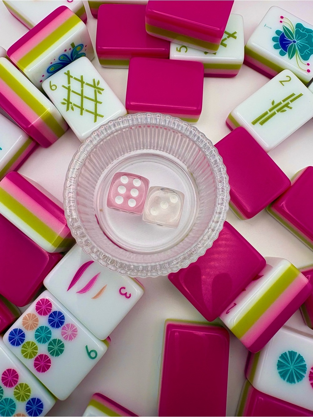 Set of 2 Mahjong Tiles Crystal glass style Dice Dish Bundle 2 items 25% off